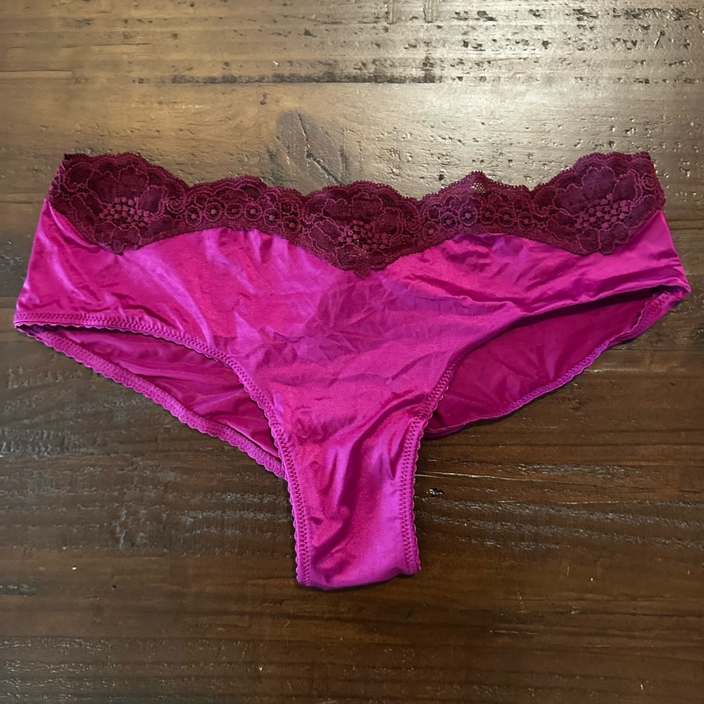 Victoria's Secret Fuchsia Satin & Lace Cheeky Panties